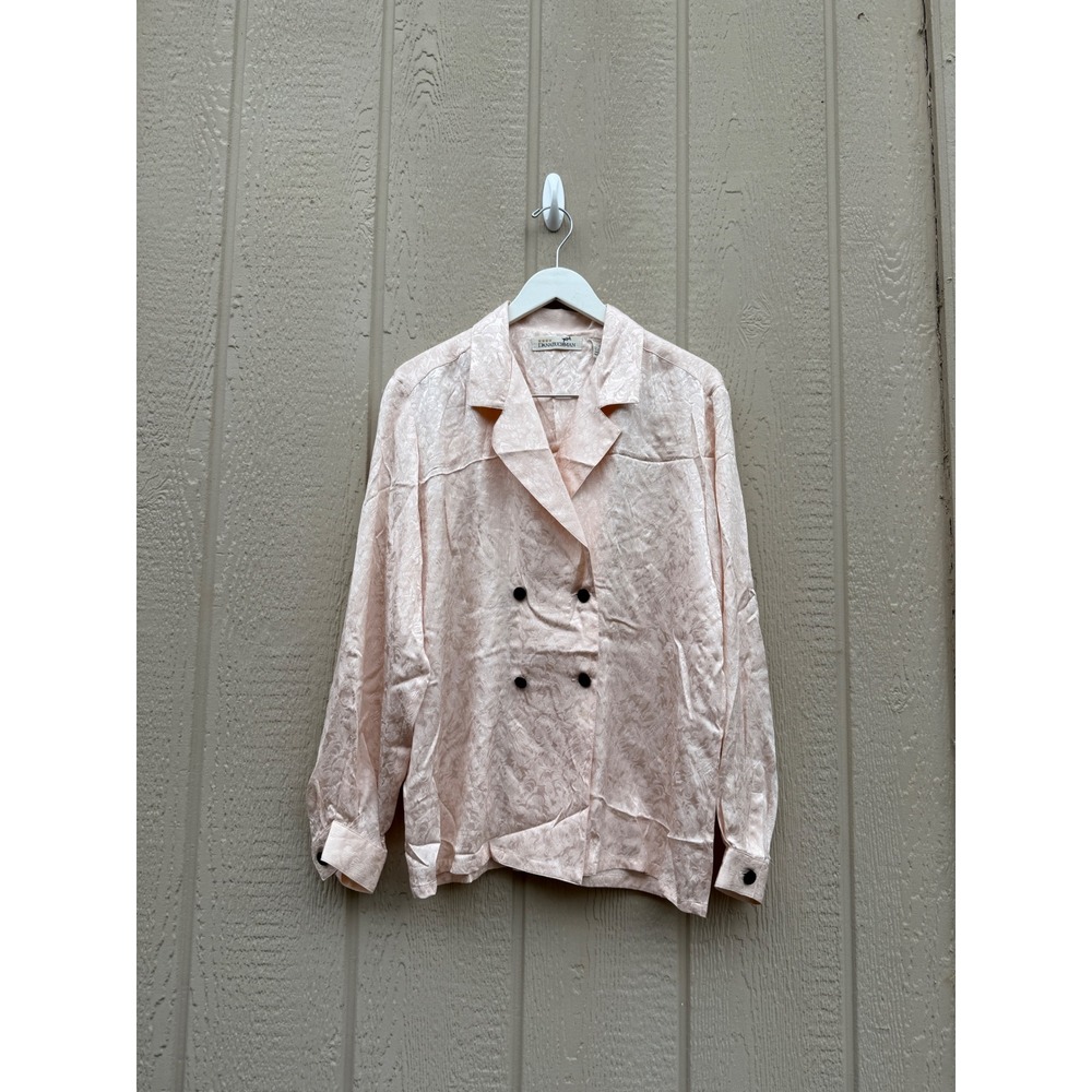 Dana Buchman 12 Silk Blouse Vintage Pink Jacquard Double Breasted Top